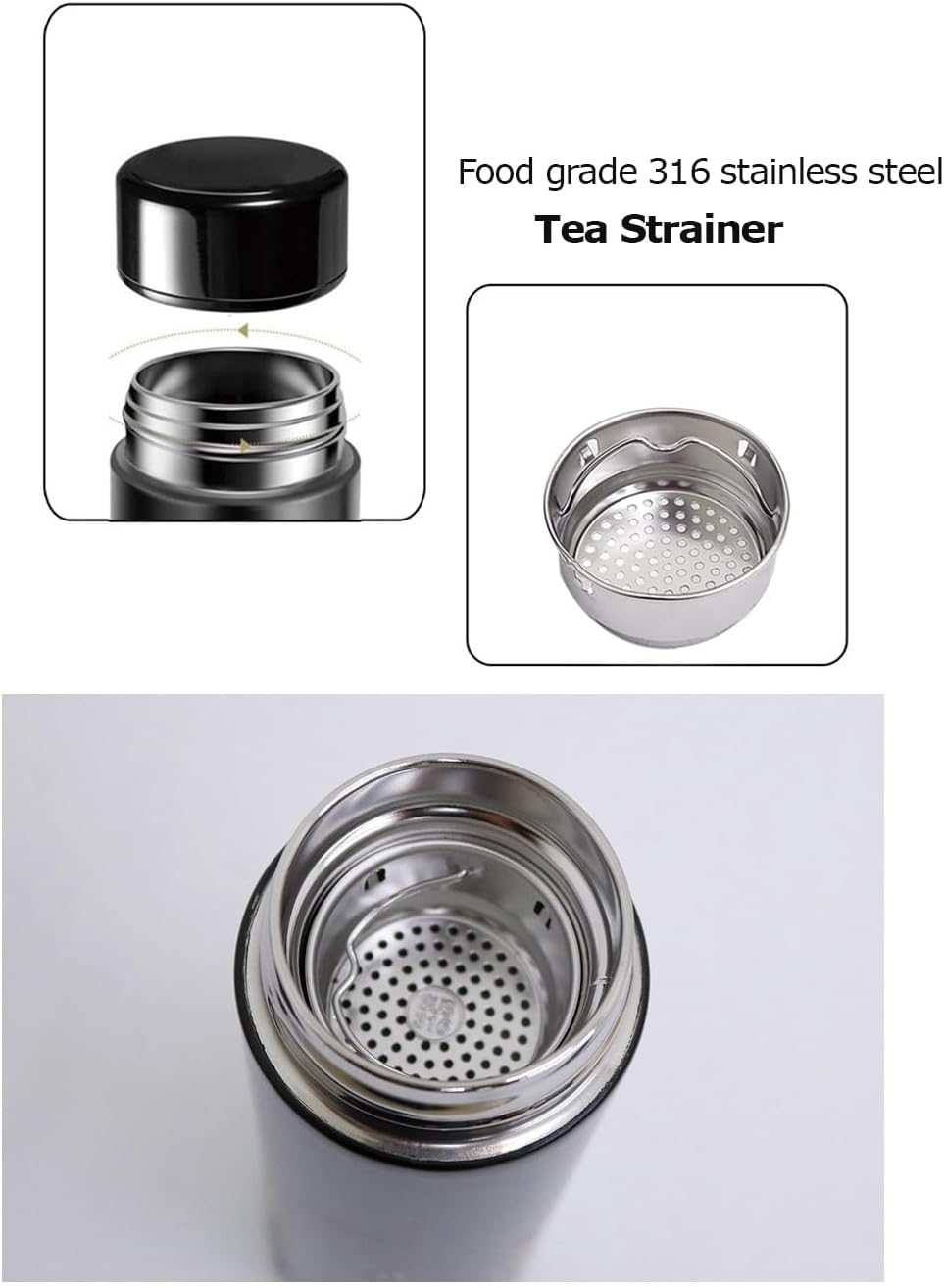 Mother of Pearl Design Stainless Steel Water Bottle with Tea Infuser Strainer 17 oz Leakproof Screw Cap Wide Mouth Double Wall Vacuum Insulated Travel Sport Water Flask Thermo Mug (Orchid White)