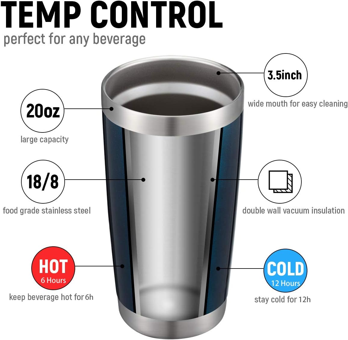 COMOOO 20oz Double Wall Vacuum Insulated Travel Mug, Stainless Steel Tumbler with Lid and Straw Durable Powder Coated Insulated Coffee Cup for Cold & Hot Drinks (Peacock blue, 6 Pack)