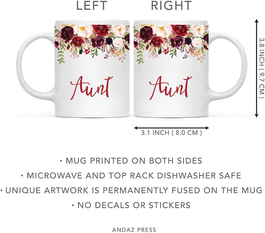 Andaz Press 11oz. Mother's Day Ceramic Coffee Tea Mug Gift, Fall Autumn Marsala Burgundy Flowers Roses Florals, Aunt, 1-Pack, Includes Gift Box, Birthday Christmas Gift Ideas