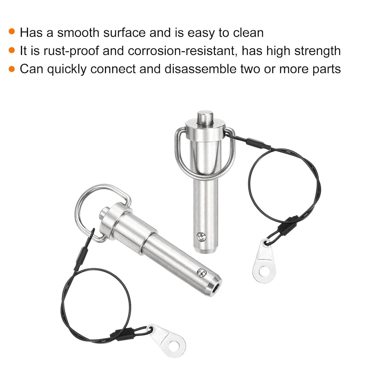 uxcell 2 Pcs Quick Release Pin, 1/2" x 2"(Dia. x L) Push-Button Ball Locking Pin 304 Stainless Steel Ring Handle Locking Pin with Wire for Audio Bimini Top Marine, Silver