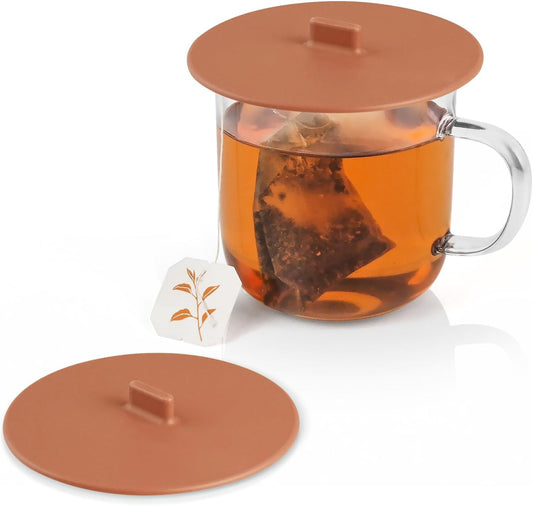 Carrotez Silicone Cup Covers for Drinks, 3.9 Inch Reusable Silicone Mug and Cup Lids for Steeping Coffee and Tea, Set of 2 - Cinnamon