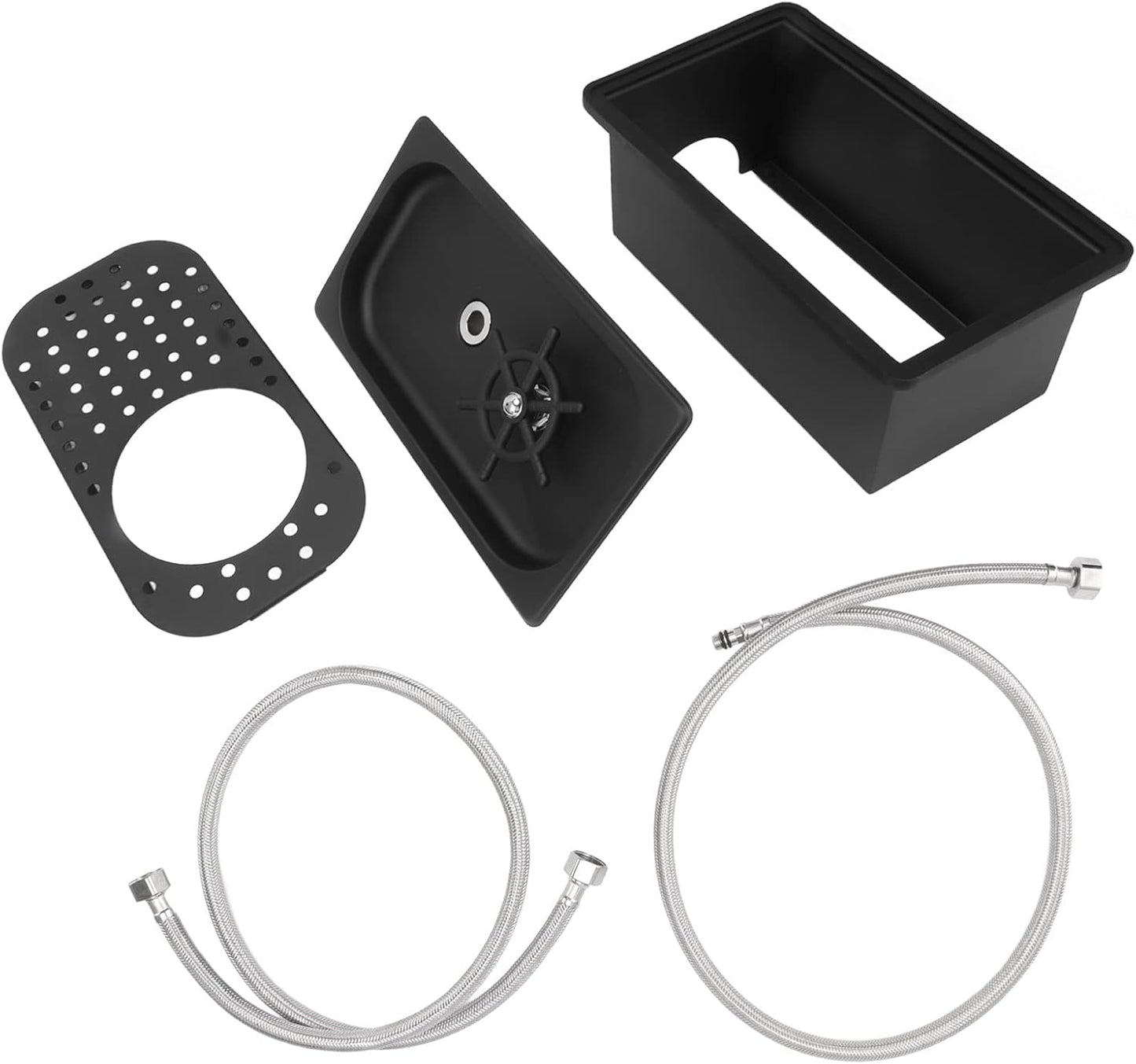 Pitcher Rinser, Stainless Steel Kitchen Sink Glass Rinser with Drain and Drip Tray, Countertop Automatic Cup Washer for Bar, Home, Cafe, Restaurant, Household & Commercial (Black) (Large)