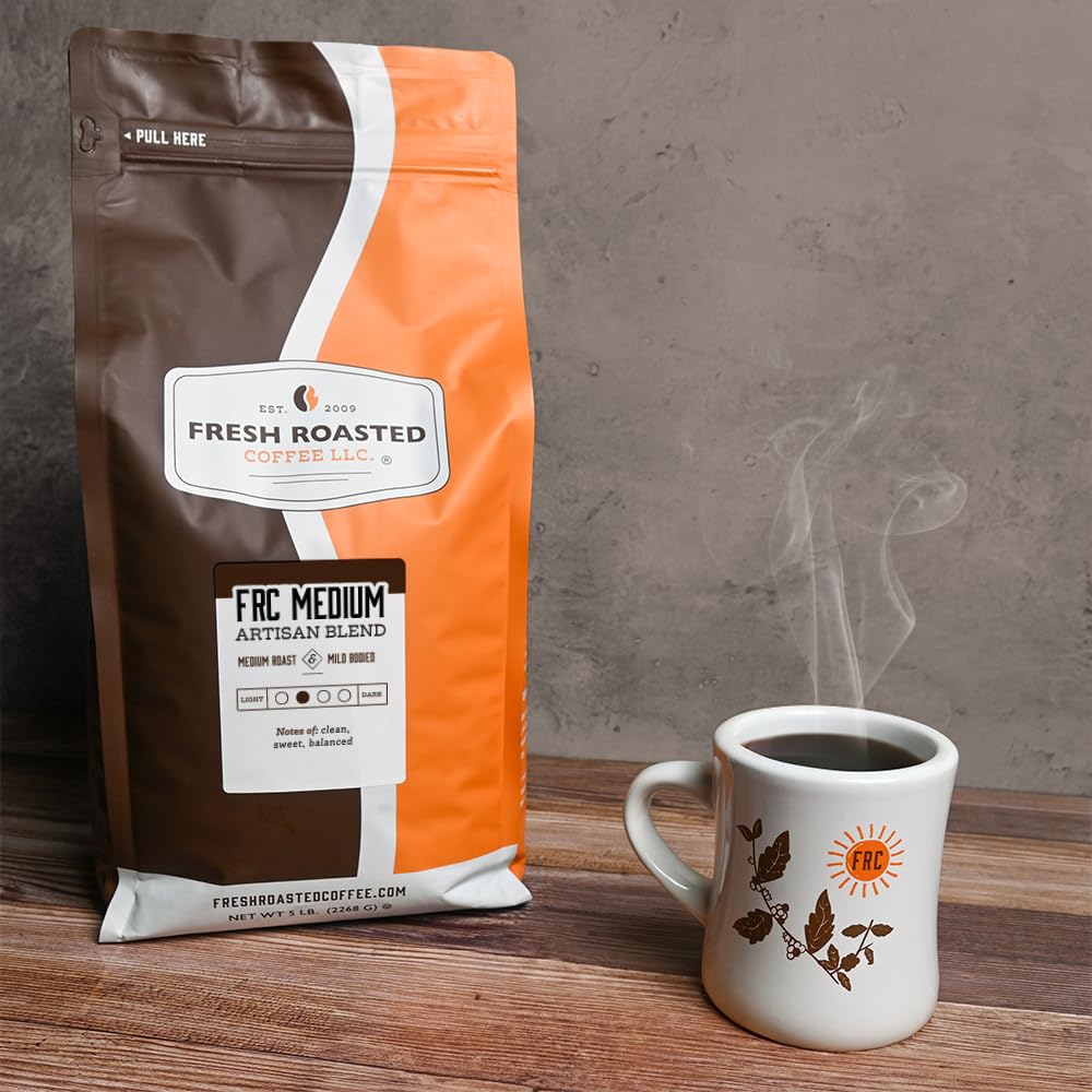 Fresh Roasted Coffee, FRC Medium Roast Blend, 5 lb (80 oz), Kosher, Whole Bean