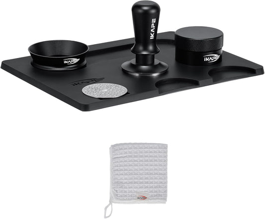IKAPE 51MM Espresso Tamper Kit Black 6 IN 1, Espresso Accessories Kit Featuring Coffee Tamper, Distributor, Magnetic Dosing Funnel, Silicone Mat, Puck Screen, Cleaning Towel