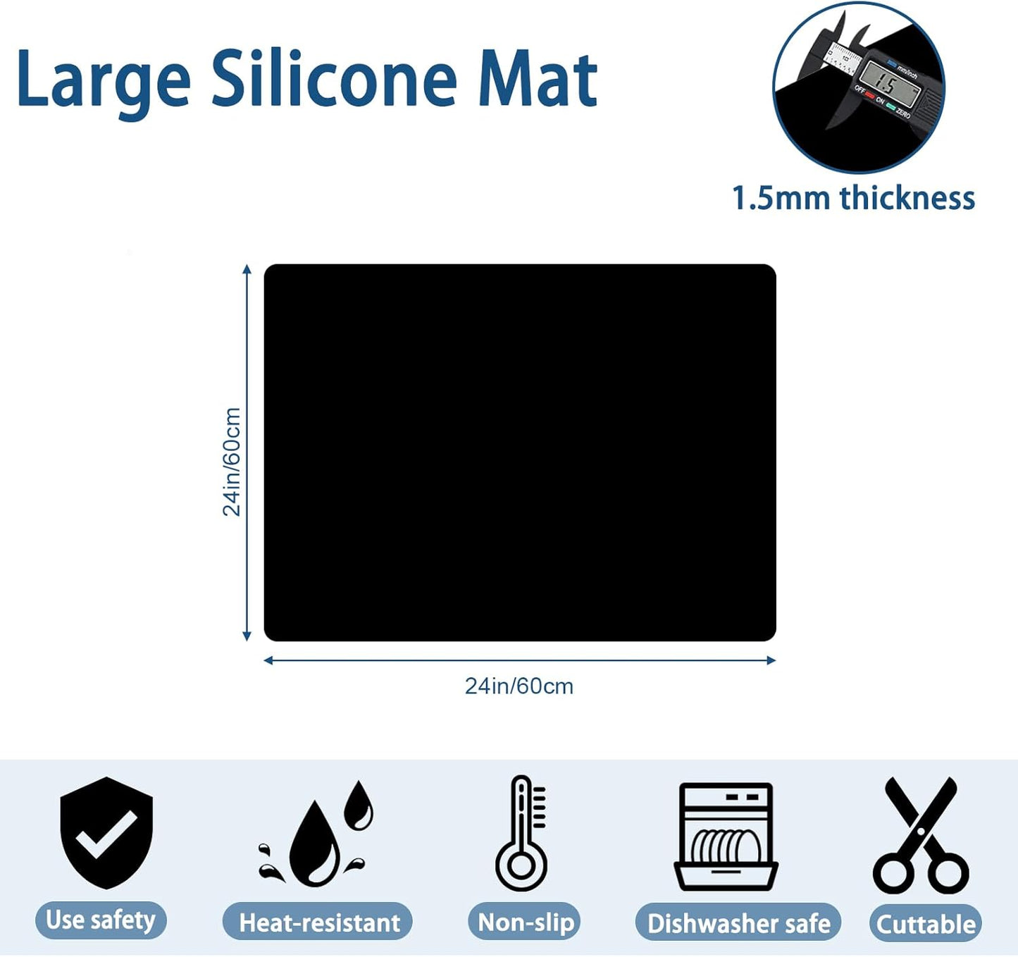 24"x24"(60cmx60cm) Silicone Mat for Kitchen Counter, Heat Resistant Non-Slip Countertop Protector, Waterproof Silicone Craft Mat for Kitchen Island, Semitransparent