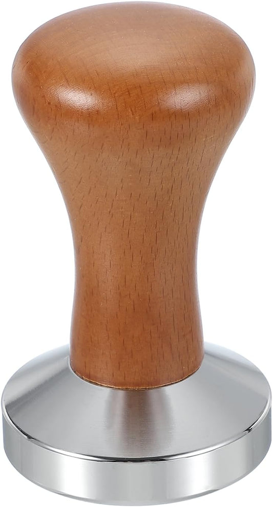 uxcell 53mm Coffee Tamper, Stainless Steel Espresso Press Tamper, Espresso Tamper with Wooden Handle Suitable for Coffee Shop, Restaurant Bar, Bakery (Dark Brown)