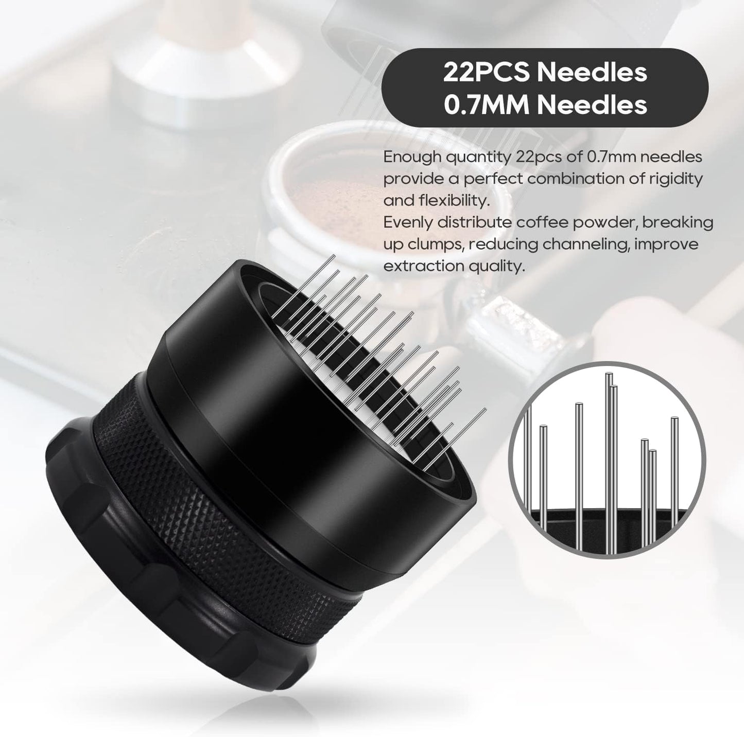 WDT Tool Espresso Stirrer, 22 Needle Espresso Distribution Tool for 58mm Portafilters, Professional Espresso Distributor Coffee Powder Stirring Tool, Black
