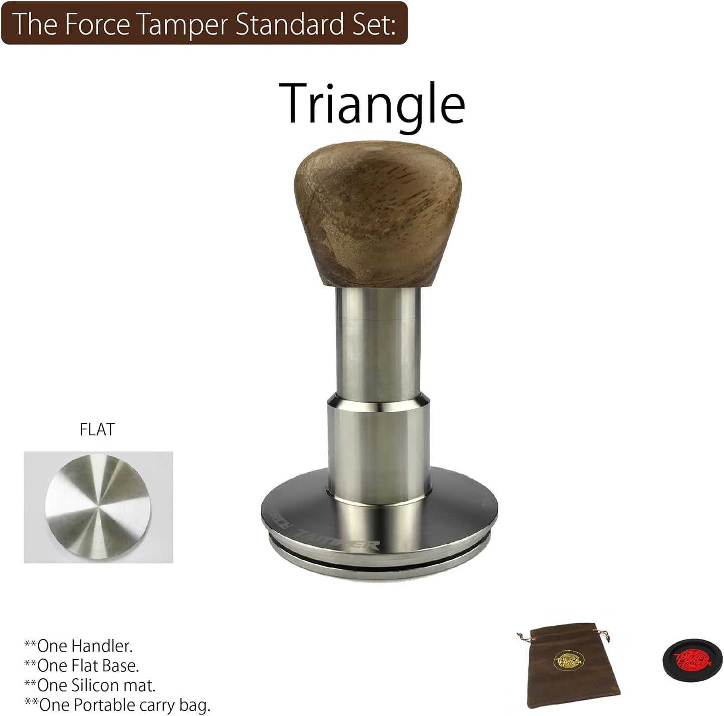 The Force Tamper Automatic Impact Coffee Tamper Standard Set Wood Handle (Triangle, 54.00mm)