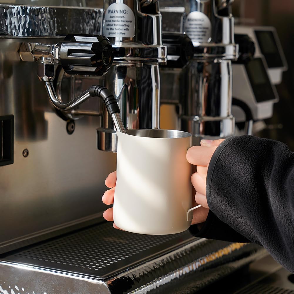 watchget Stainless Steel Milk Frothing Pitcher 12oz/350ml - Espresso Steaming Pitcher for Cappuccino, Latte Art, Coffee Machine Accessories Milk Jug Coffee Frother Cup, Creamy White