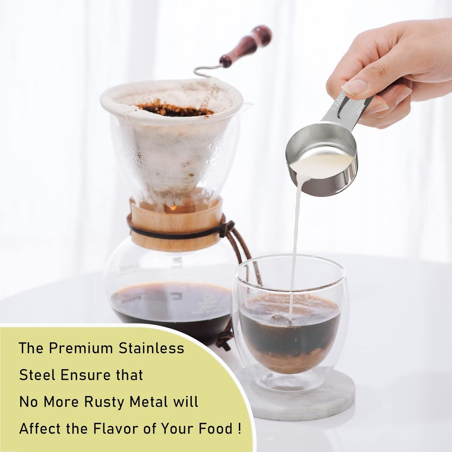 2PCS 1/3Cup (80ml, 2.7oz) Single Measuring Cup, Stainless Steel Measure Scoop, Metric and US Measurement, Dishwasher Safe