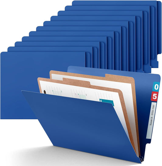 24 Pcs Classification Folders Letter Size, Back to School Supply for Teacher, Student, 2 Dividers Pressboard File Folder Bulk with Fasteners, 3.5 Inch Expanding File Organizer(Dark Blue)