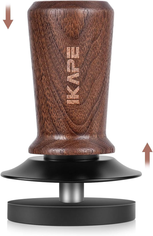 IKAPE 53.3mm Espresso Tamper, Spring-loaded Calibrated Tamper with Walnut Handle, Titanium Ripple Plating Base, Fits for 54 Breville Espresso Machine Bottomless Portafilter