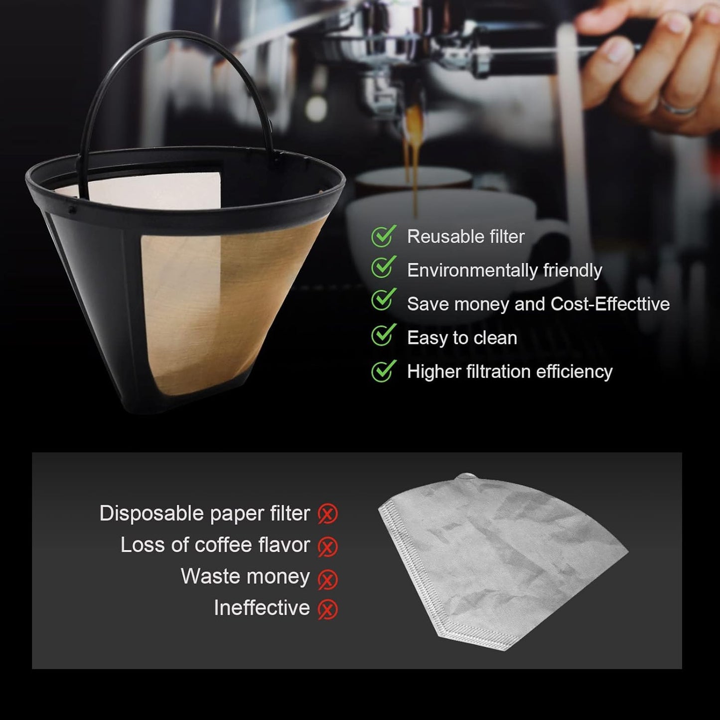Reusable Coffee Filters for Ninja Dual Brew Coffee Maker, 2 Pack Permanent Coffee Filter #4 Replacement Compatible with Ninja Cuisinart Coffee Maker Filter