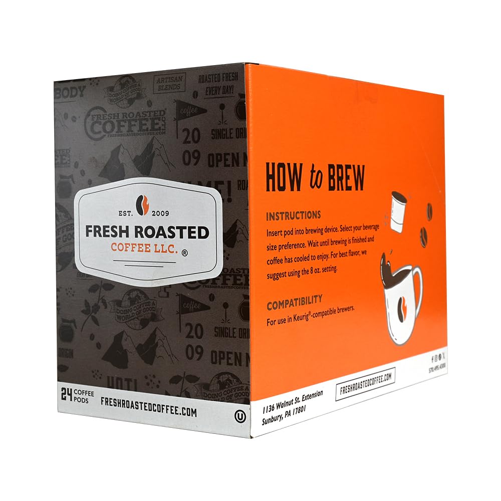Fresh Roasted Coffee, Organic Ethiopian Sidamo Natural | USDA Organic, 100% Single Origin, Kosher | Light Roast 24 Pods for K Cup Brewers