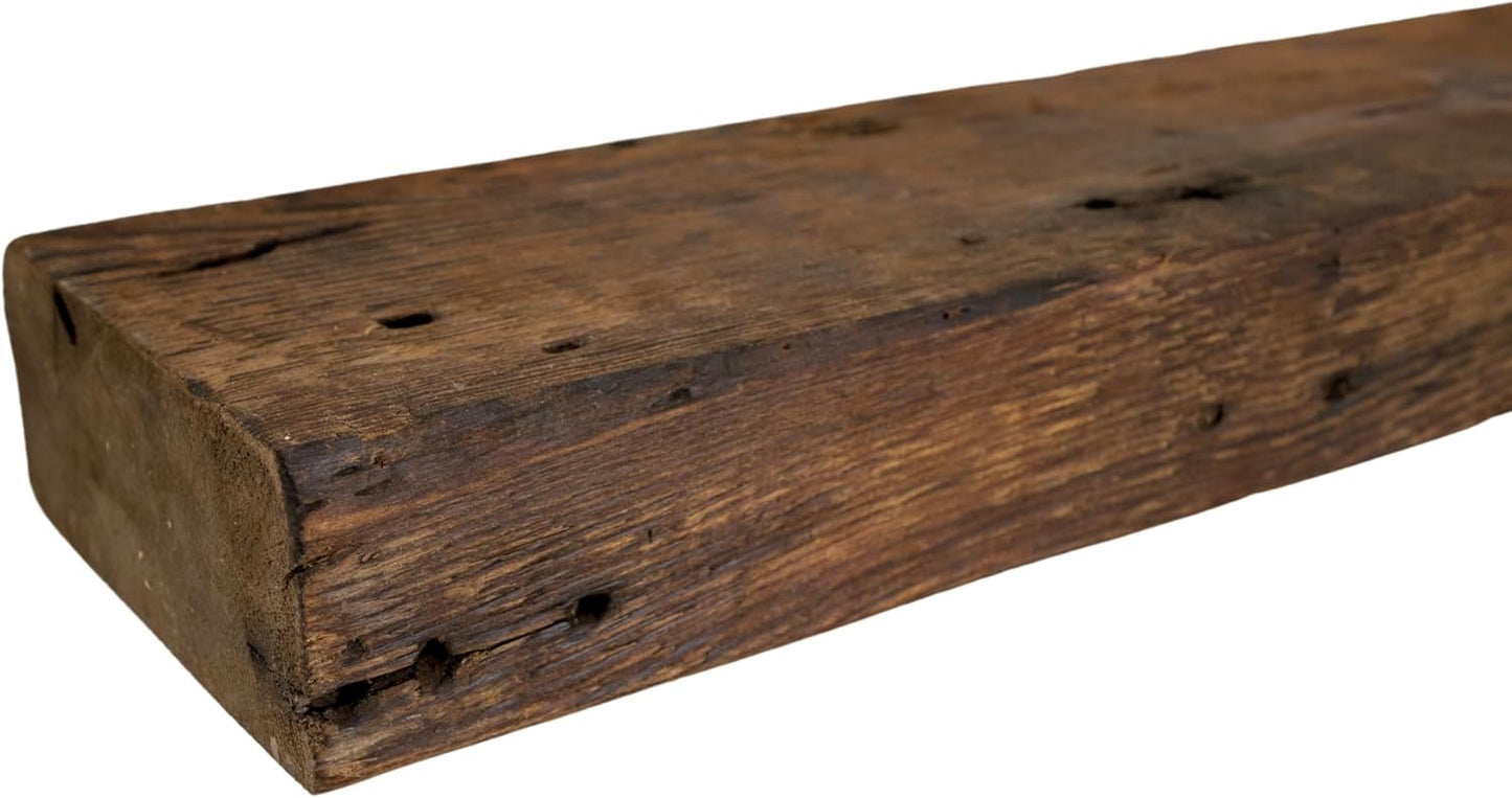 Modern Timber Craft Reclaimed Wood Fireplace Mantel Shelf | Solid Rustic American Barnwood with Floating Shelf Brackets | 2.75" Thickness | 84" L x 10" D, Rustic Original - Oiled