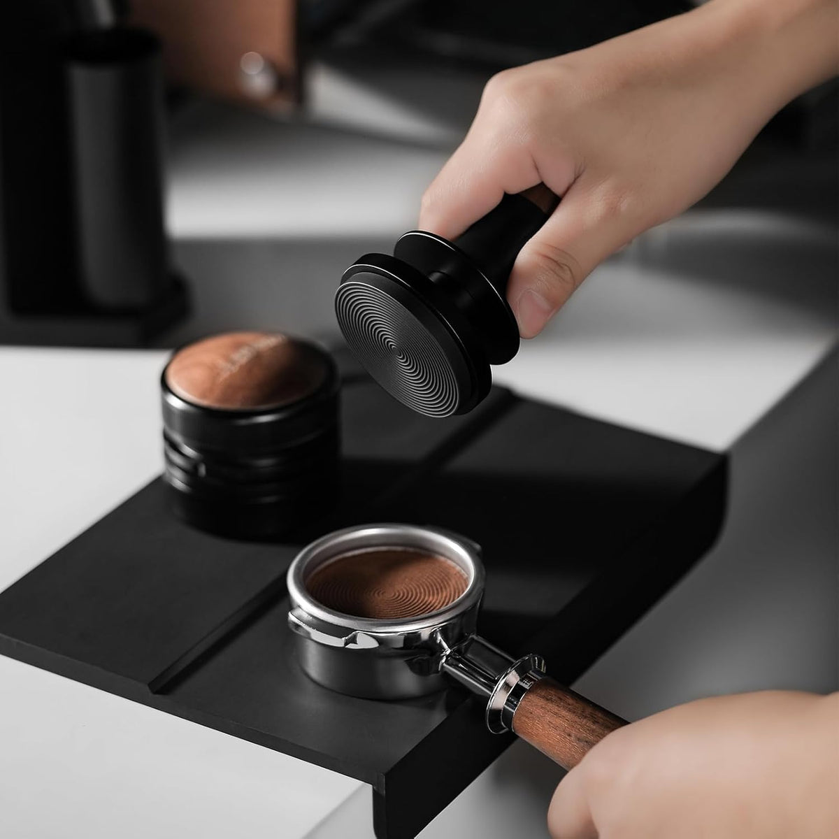 MHW-3BOMBER 51mm Espresso Coffee Tamper with Three Spring Loaded Calibrated Espresso Tamper 30lbs Espresso Hand Tamper with Sound Feedback Titanium Coating Black T6178T-OS