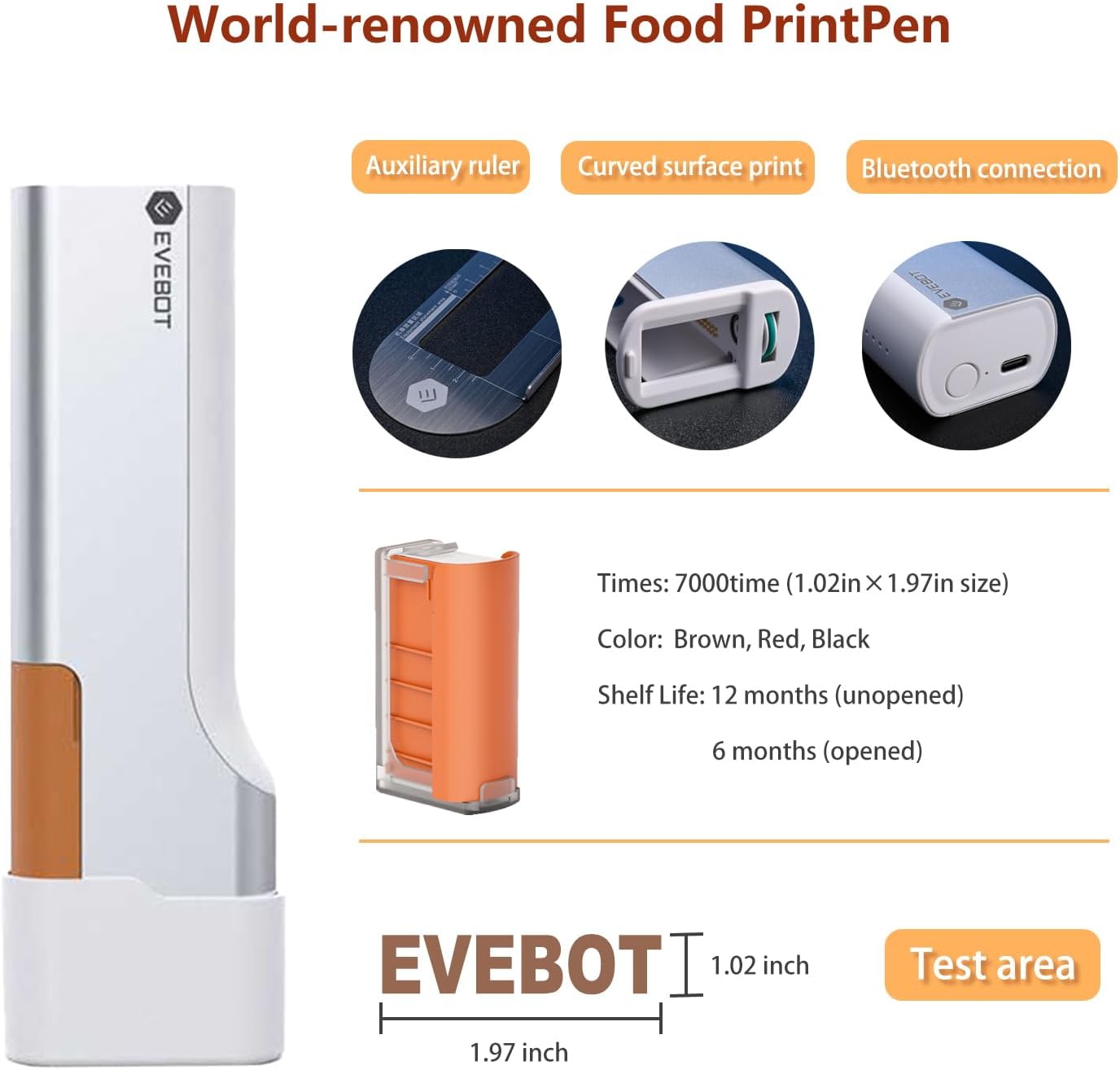 EVEBOT Handheld Food PrintPen, Portable Mini Latte Art & Dessert Decorator for Coffee, Macarons, Cookies - Bluetooth 4.2, Matcha