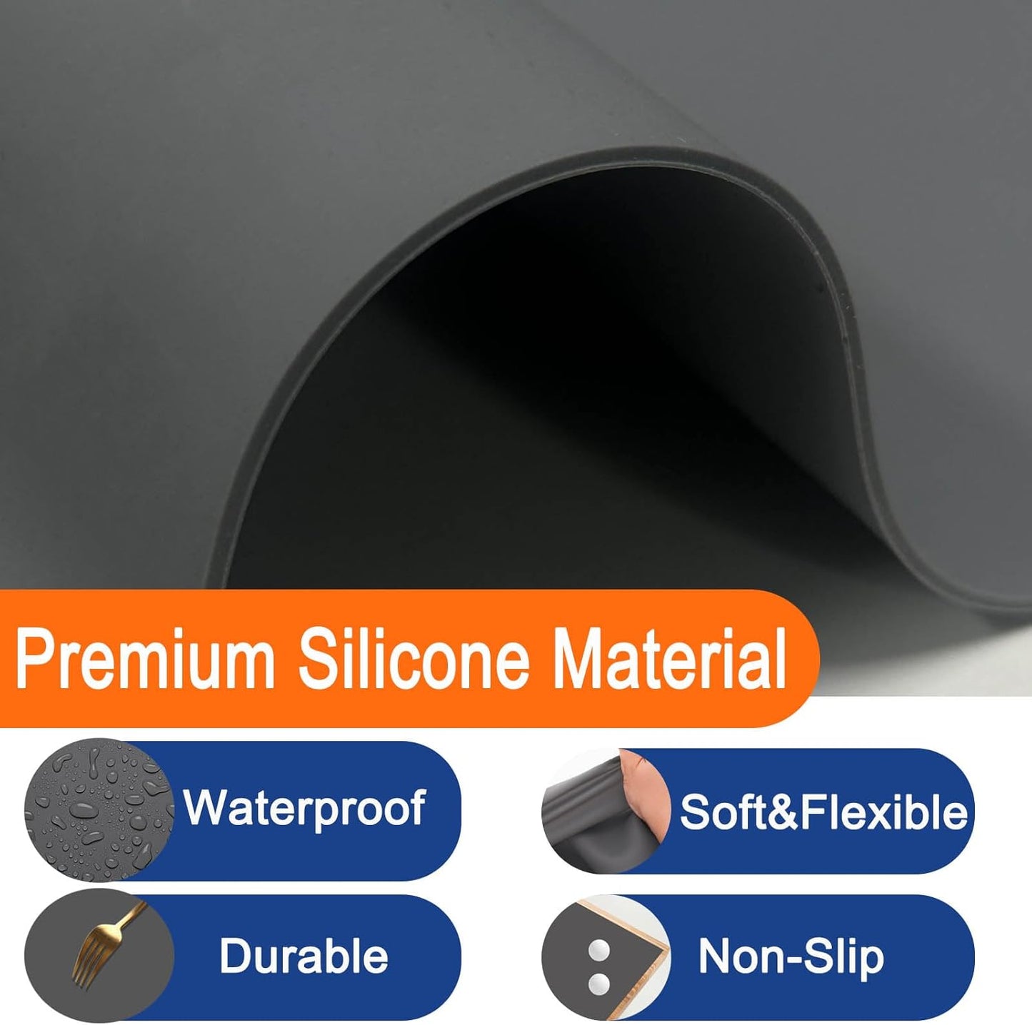 47.3''x23.6''(120cmx60cm) Extra Large Silicone Mat for Kitchen Counter, Heat Resistant Countertop Protector, Non-Slip Waterproof Kitchen Island Mat, Easy to Clean, Semitransparent