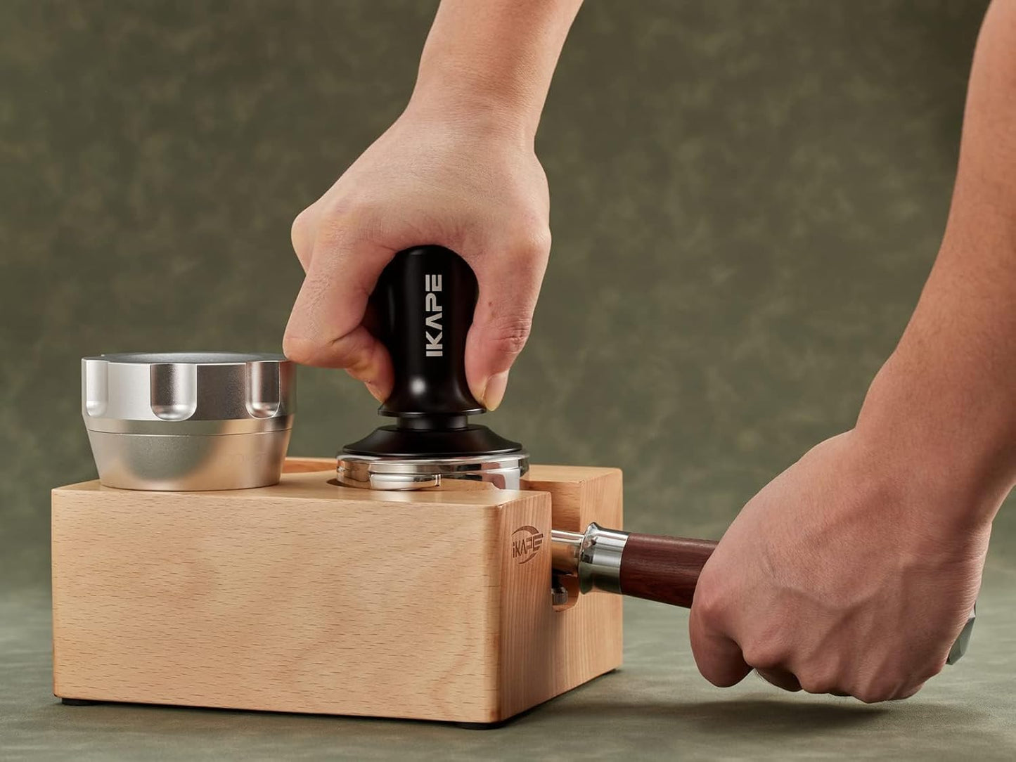 IKAPE 39.25mm Espresso Tamper, Black Premium Barista Coffee Tamper with Calibrated Spring Loaded, 100% Flat Stainless Steel Base Tamper for Espresso Machine