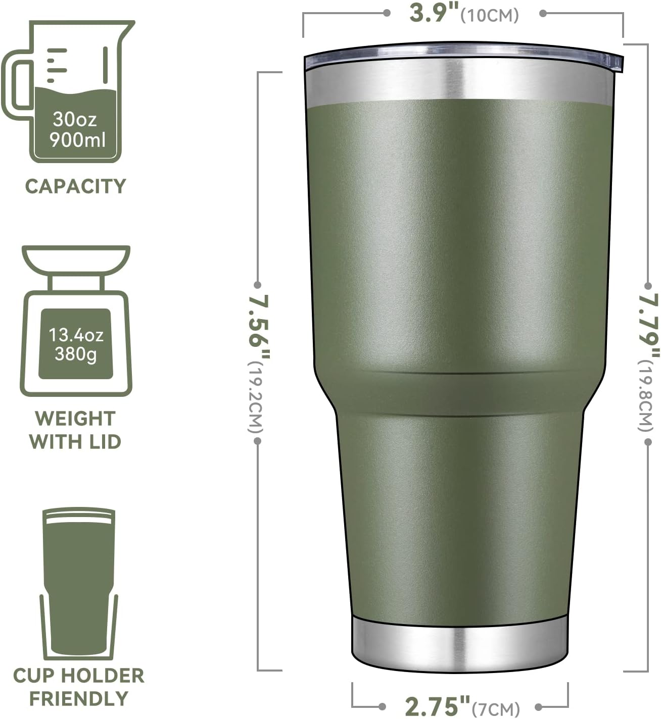 DOMICARE 30 oz Tumbler with Lid and Straw, Stainless Steel Tumblers Bulk, Insulated Vacuum Double Wall Travel Coffee Mug, Durable Powder Coated Tumbler Cups (Army Green, 12)
