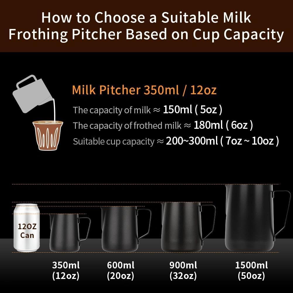 watchget Stainless Steel Milk Frothing Pitcher 20oz/600ml - Espresso Steaming Pitcher for Cappuccino, Latte Art, Coffee Machine Accessories Milk Jug Coffee Frother Cup, Silver