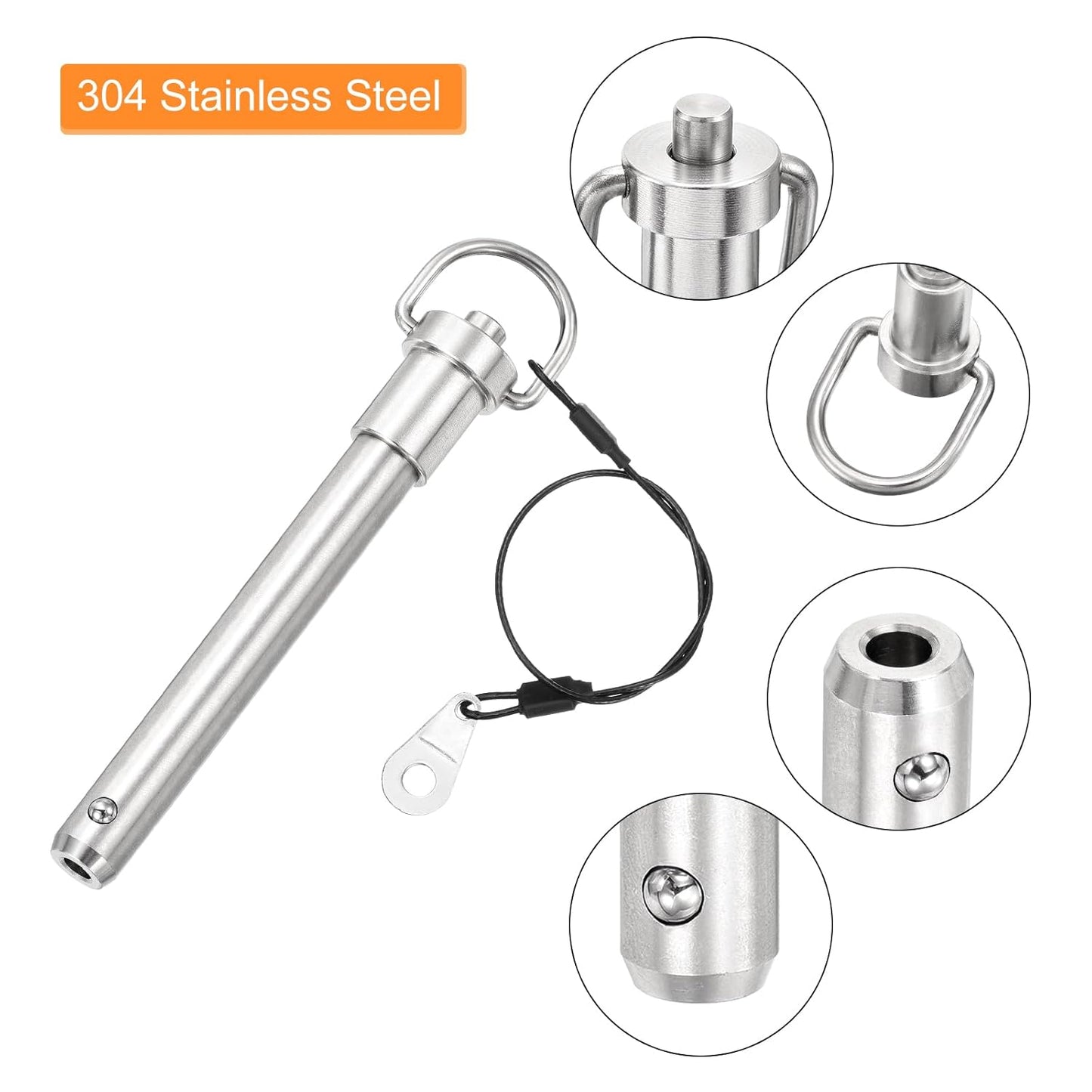 uxcell 2 Pcs Quick Release Pin, 1/2" x 3" (Dia. x L) Push-Button Ball Locking Pin, 304 Stainless Steel, Silver