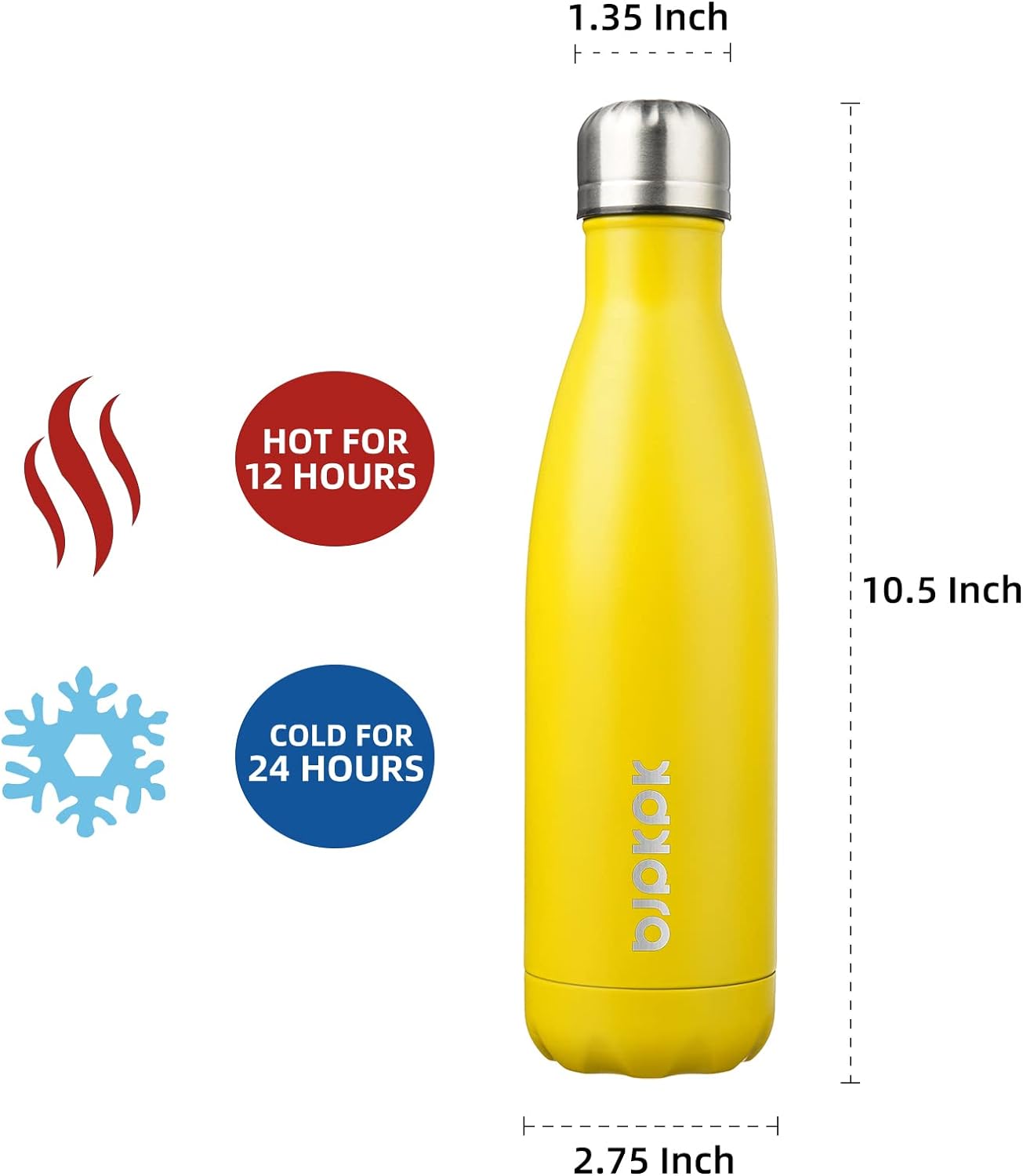BJPKPK 17oz Insulated Stainless Steel Water Bottles,Sports Water Bottles Keep Cold for 24 Hours and Hot for 12 Hours,BPA Free for Travel,Goldenrod