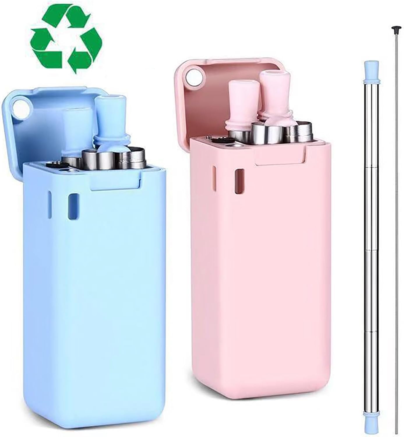 Foldable Straw with Storage Box, Reusable Folding Stainless Steel Straw, Portable Collapsible Set with Silicone Tip and Cleaner Brush for Travel Home Work(black)