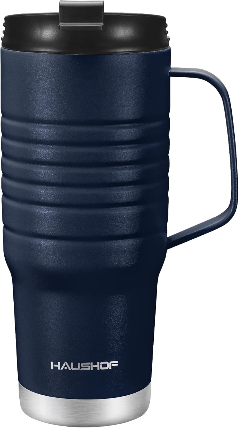 HAUSHOF 24 oz Travel Mug with Handle, Stainless Steel Vacuum Insulated Coffee Travel Mug, Double Wall with Leakproof Lid, BPA Free