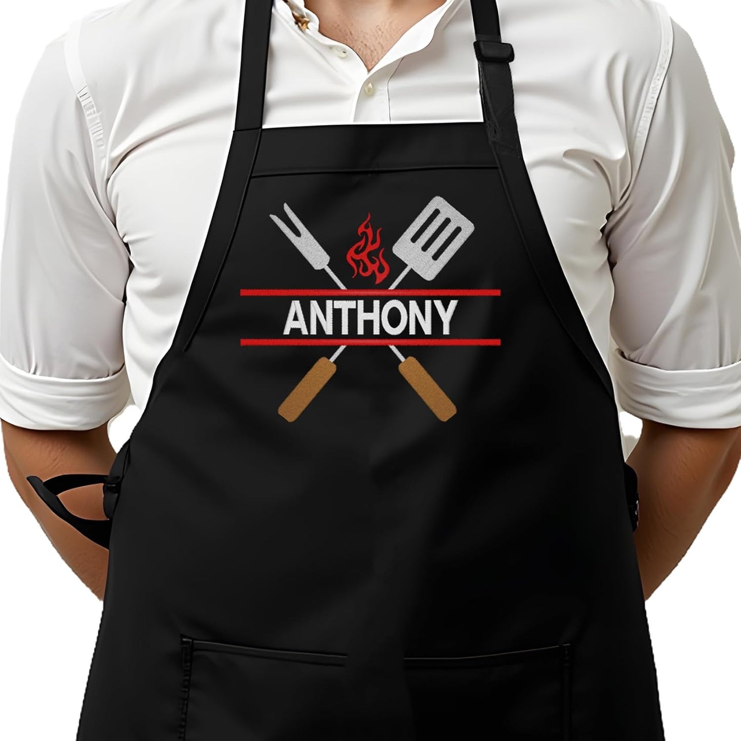Personalized Chef Apron for Men, Custom Embroidered Design, Professional Kitchen Cooking BBQ Grilling for Dad, Decorated in USA