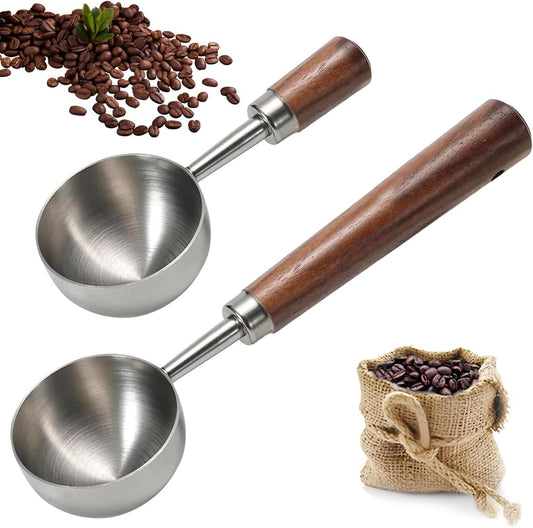 2 PCS Coffee Scoop Vintage Coffee Measuring Spoon Stainless Steel Coffee Spoon With Nature Walnut wood Handle Long Wooden Handle Coffee Scoop Kitchen Utensil Loose Tea Spoon Perfect for Coffee Tea
