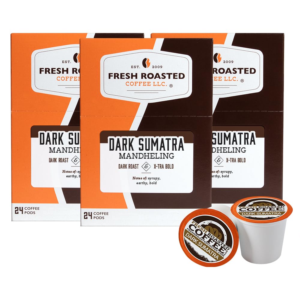 Fresh Roasted Coffee, Dark Sumatra Mandheling |100% Single Origin | Dark Roast, 72 Pods for K Cup Brewers