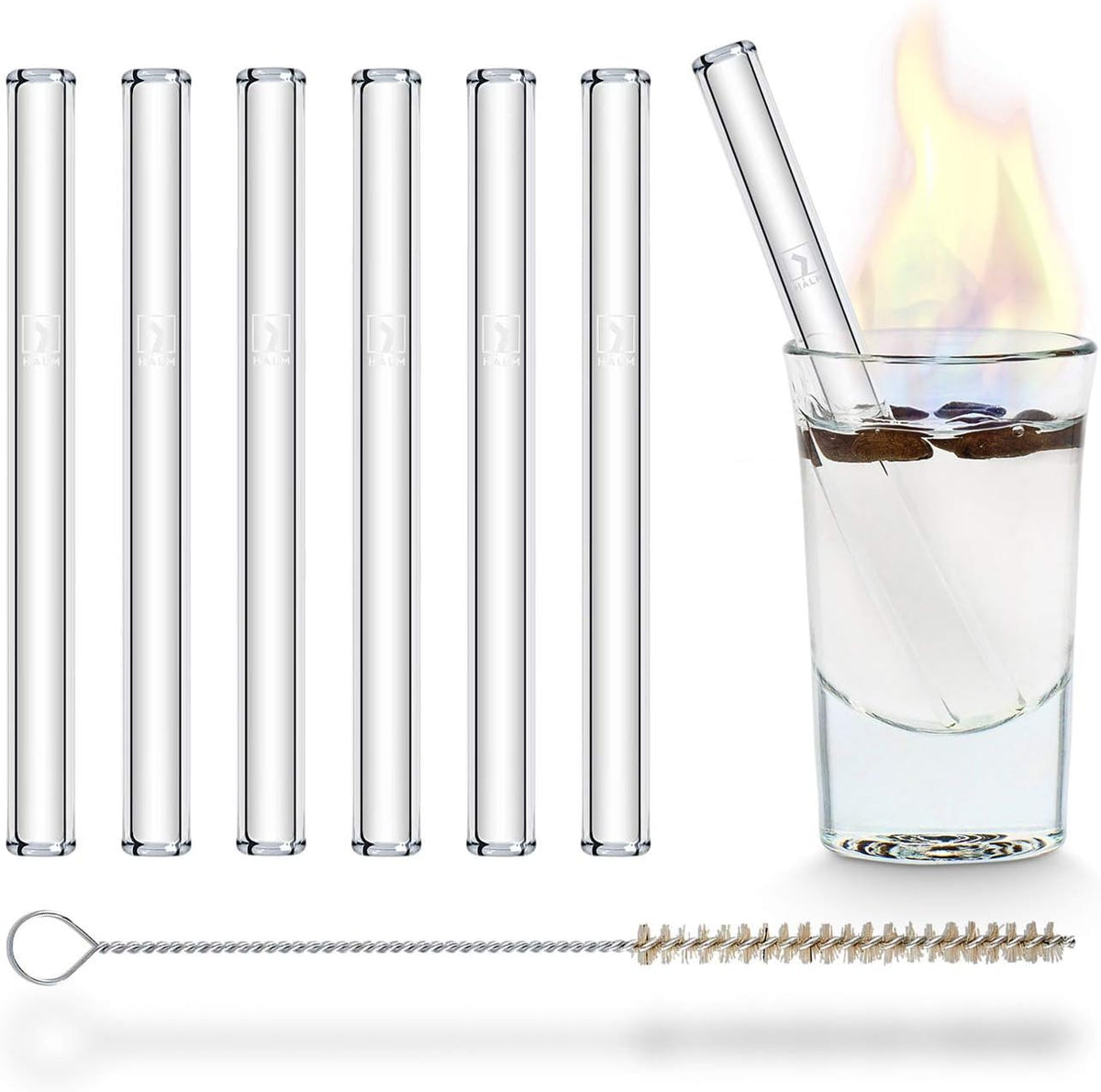 Four Inch Straw HALM Glass Straws - 6 Reusable 4 Inch Short Drinking Straws + Plastic ...