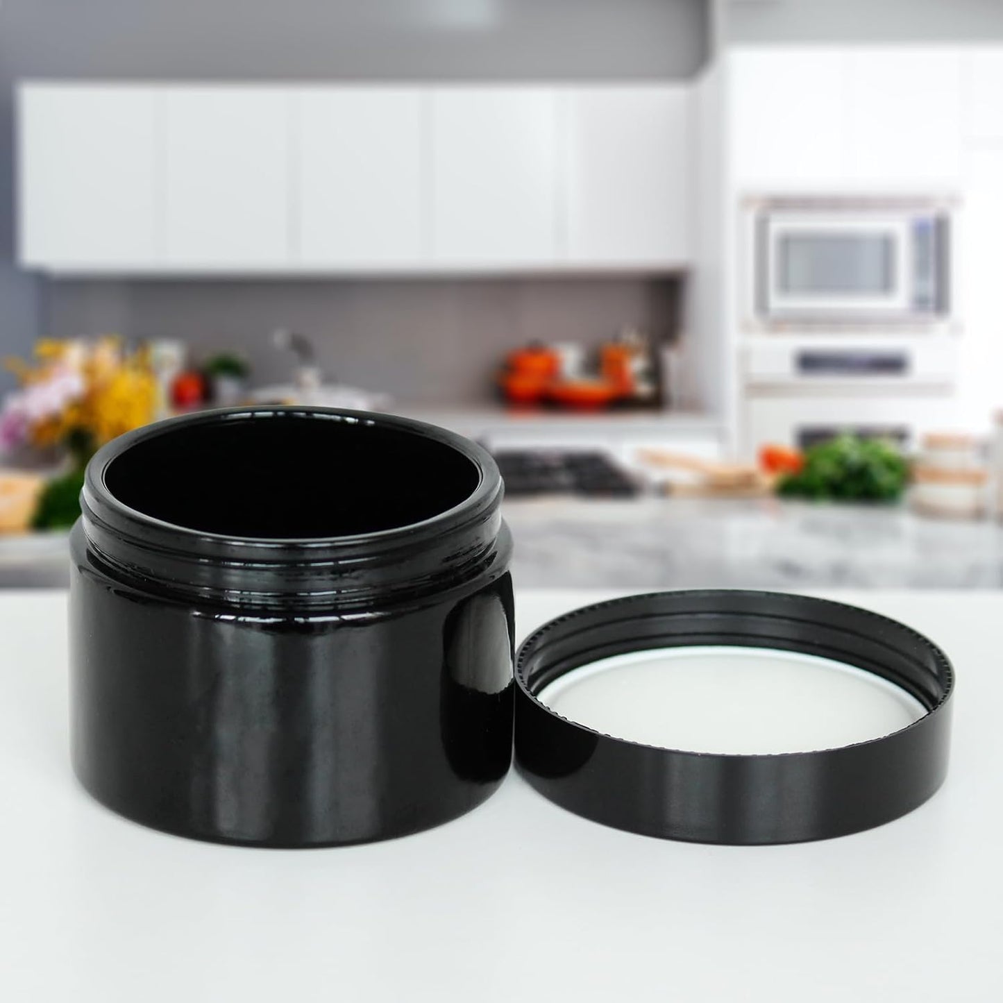 Black Glass Storage Jar 250ml Wide Mouth Airtight UV Protection Container for Spice Coffee