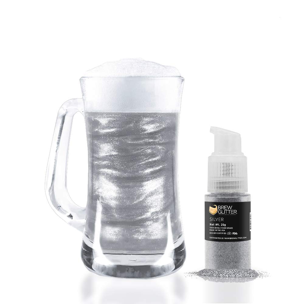 Brew Glitter - Silver (25g 1x Pump) | Edible Glitter for Cakes, Cupcakes, Cake Pops, Drinks, Desserts by Bakell