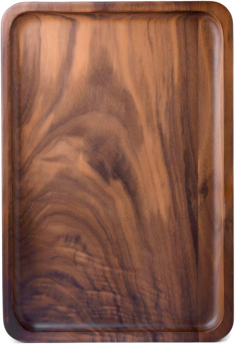Bamber Wood Serving Tray Wooden Decorative Coffee Tea Platter Black Walnut 13.4 x 9 Inches