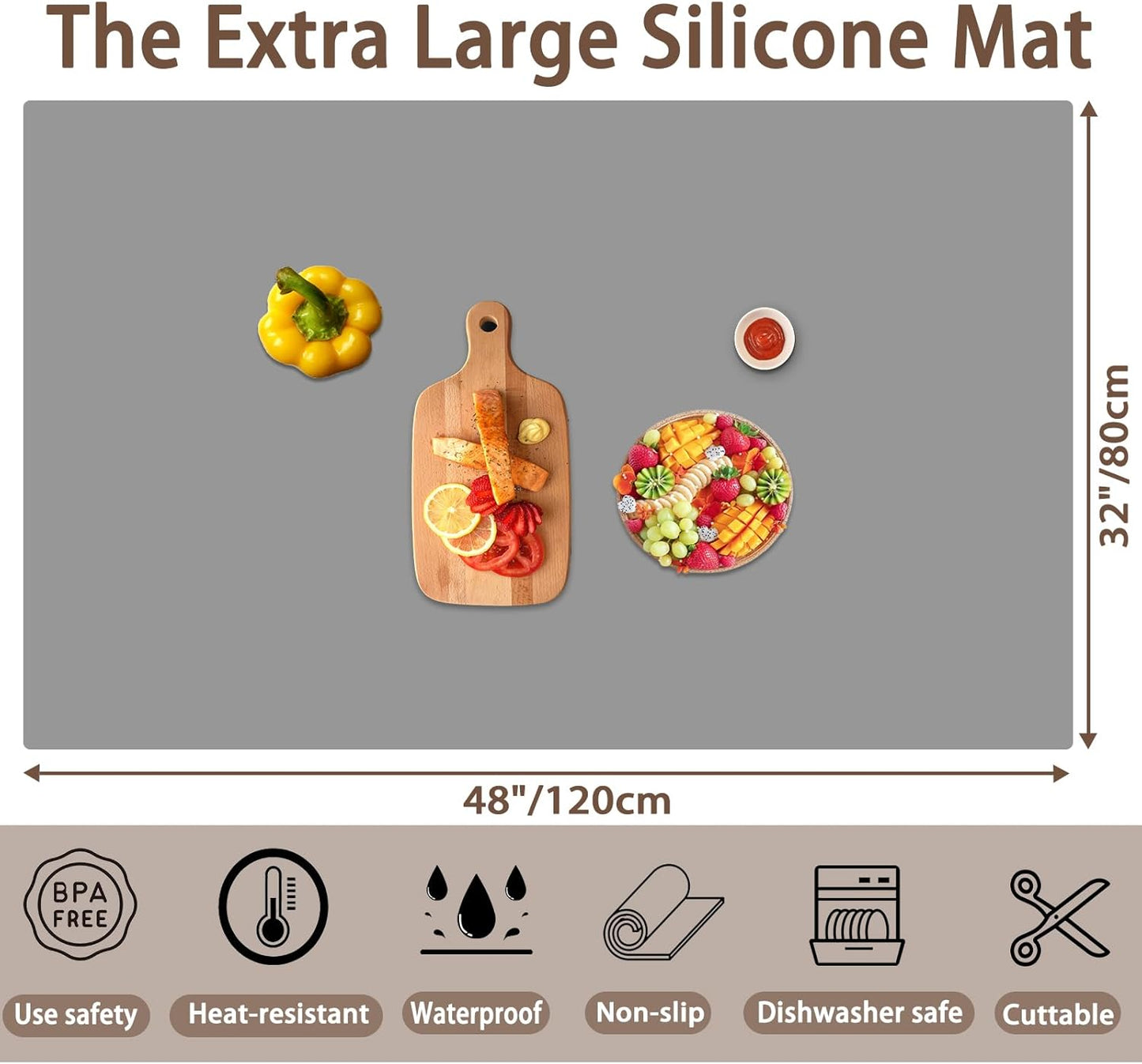 Silicone Mats for Kitchen Counter, 48"x32"(120cmx80cm) Large Heat Resistant Mat Kitchen Island Waterproof Countertop Protector Mat Nons-slip Extra Large Counter Mat, Black