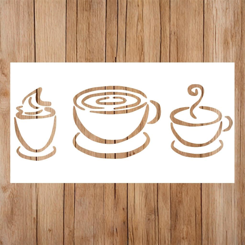 Coffee Cup Stencil, Teacup Stencil | Coffee Bar Coctail Stencils for Painting on Wood, Glass, Wall, Rock, Fabric, Walls, Canvas, Glassware | Coffee Stencils (5x8)