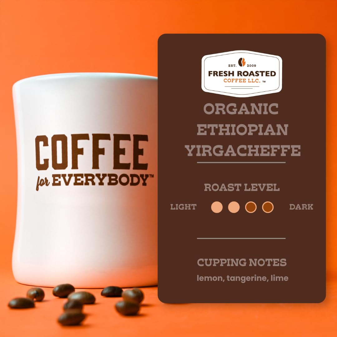 Fresh Roasted Coffee, Organic Ethiopian Yirgacheffe | USDA Organic, Mold & Myco 3rd Party Tested, Kosher | 24 Pods for K Cup Brewers
