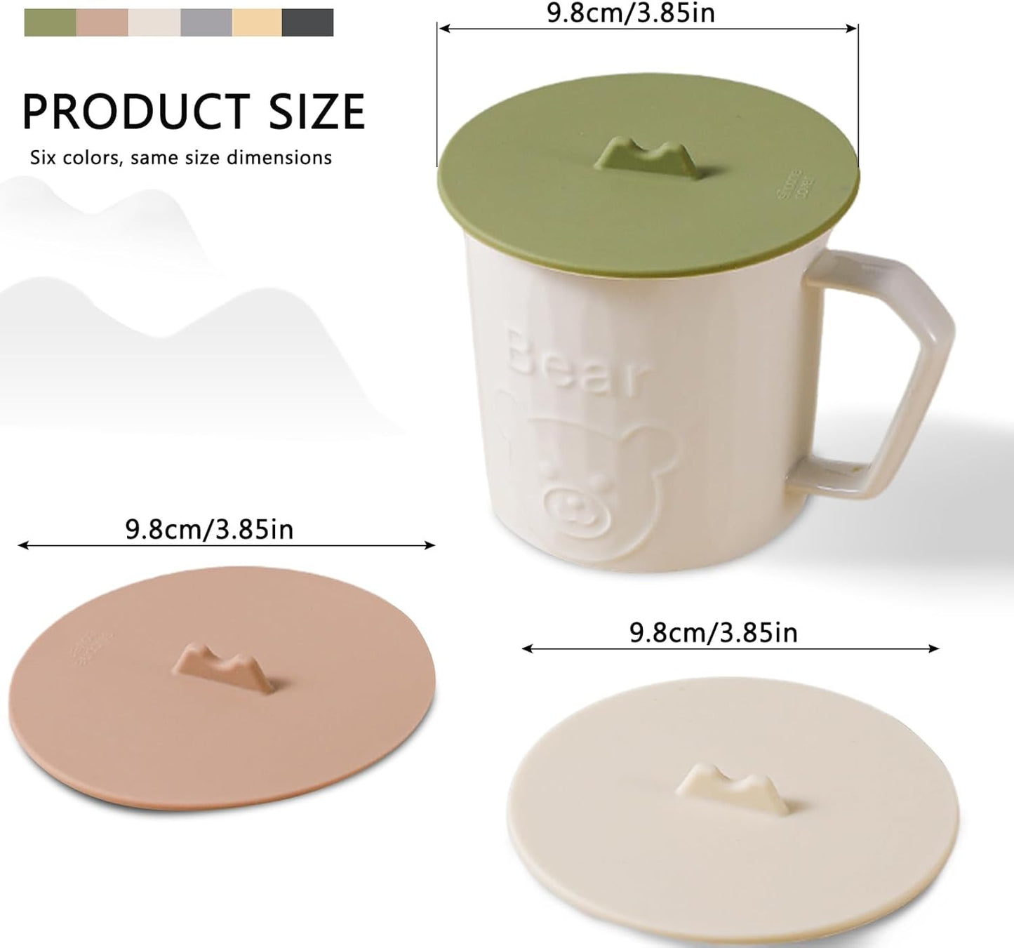 Silicone Cup Lids Silicone Cup Covers 6color Design, Food Grade Anti-dust Airtight Seal Lids for Mugs, Tea Cups, Coffee Cup 4pcs (BG-4pcs-2)