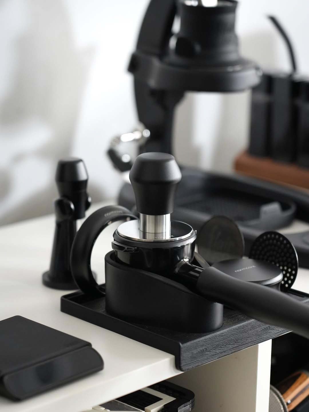 Normcore 57.5mm Coffee Tamper V4.1 Mini, Spring-Loaded with Click Feedback, 304 Stainless Steel Flat Base, Compatible with Lelit Anna Portafilter, Black