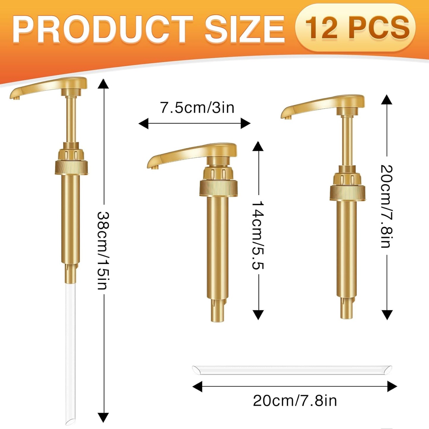 VOISEN Coffee Syrup Pumps, 12 Pack Gold Syrup Pump, Skinny Syrup Pump for 750ml 25.4oz Syrup Bottle, Syrup Pumps Dispenser for Kitchen Dinning Coffee Bar Drinking Mixes,DaVinci,Jordans
