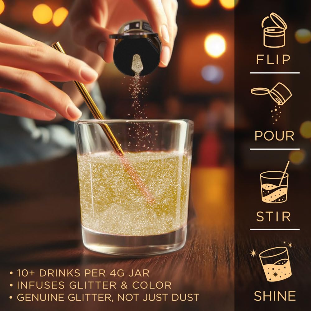 Brew Glitter Gold Edible Drink Glitter 1x 4g Jar for Cocktails, Beer, & Beverages