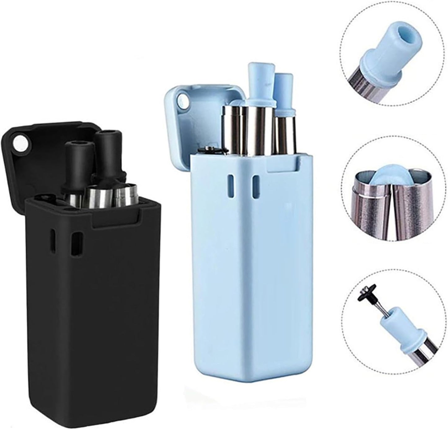 Foldable Straw with Storage Box, Reusable Folding Stainless Steel Straw, Portable Collapsible Set with Silicone Tip and Cleaner Brush for Travel Home Work(black)
