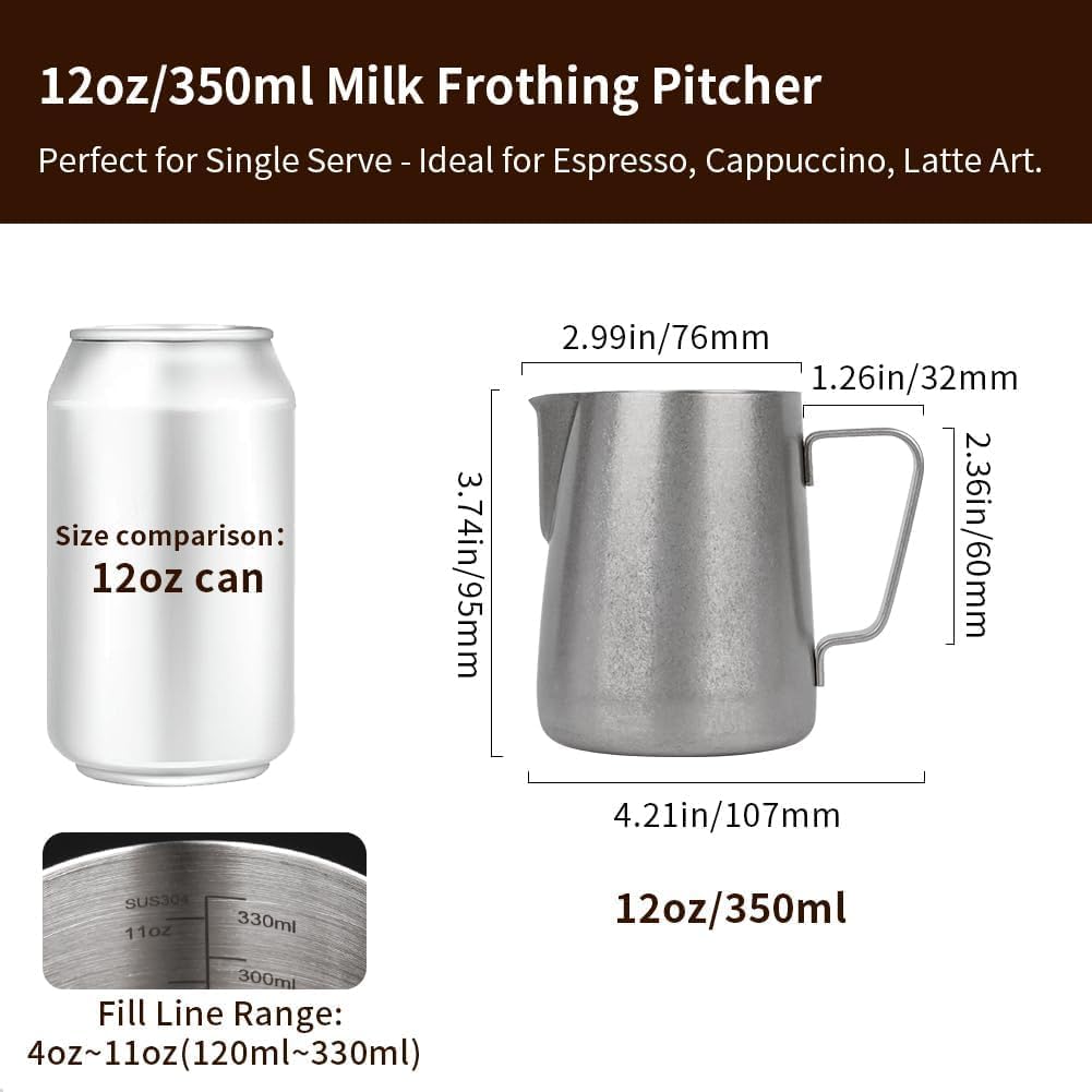 watchget Stainless Steel Milk Frothing Pitcher 12oz/350ml - Espresso Steaming Pitcher for Cappuccino, Latte Art, Coffee Machine Accessories Milk Jug Coffee Frother Cup, Matte Vintage
