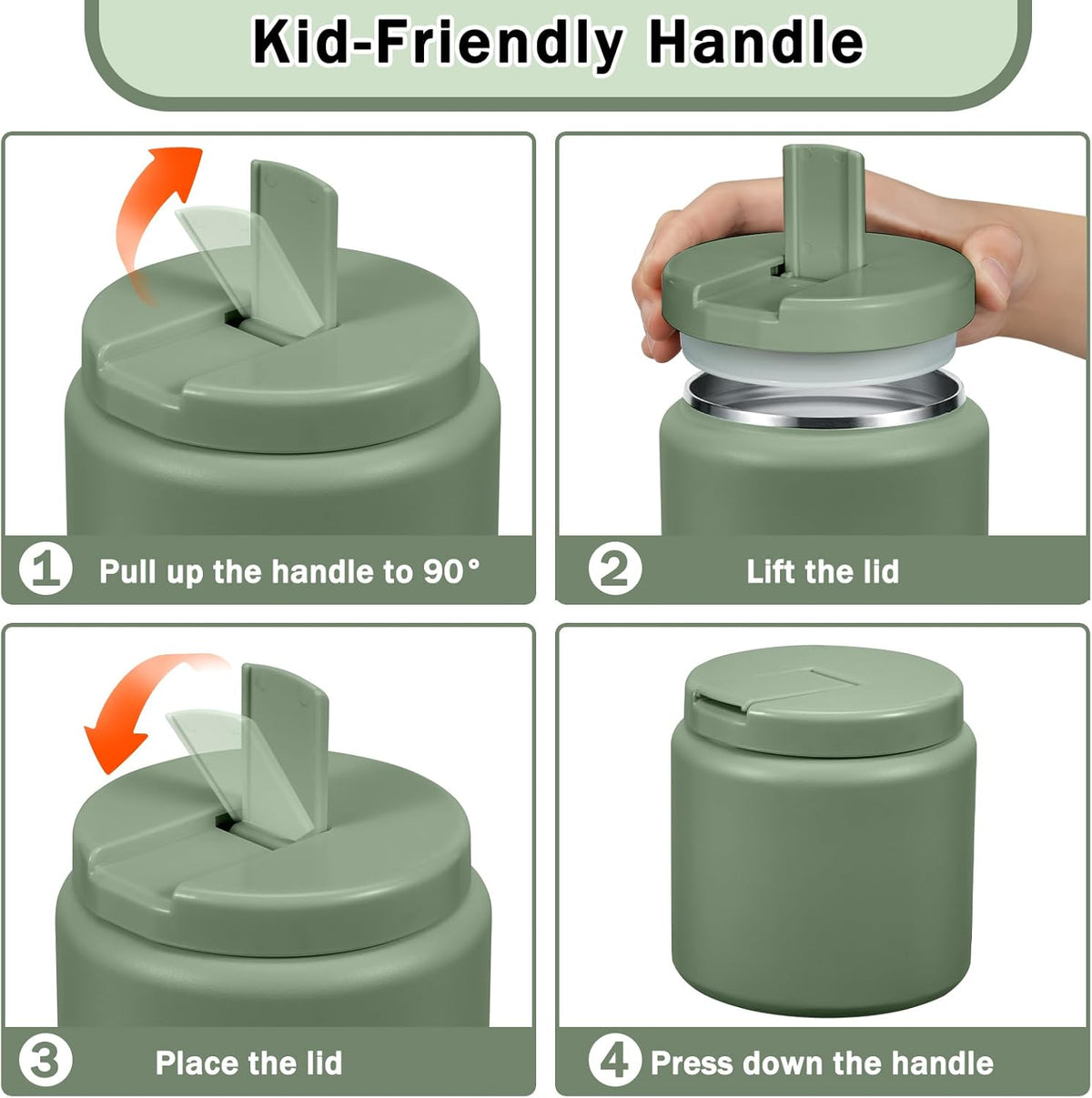 26oz Kids Jar for Hot Food, Insulated Vacuum Food Jar with Buckle Lid, Stainless Steel Wide Mouth Leak Proof Insulated Lunch Container for School Picnic Travel, Green