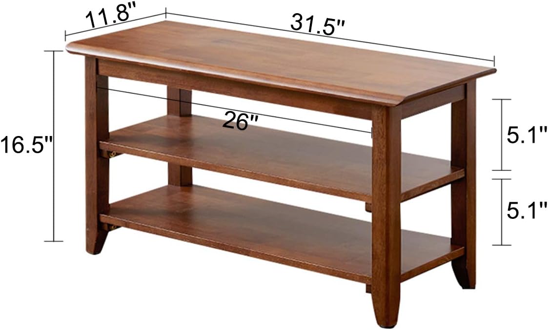 XKZG Storage Bench Wooden Shoe Rack Bench Rustic Solid Wood Entryway Bench (Brown,31.5")