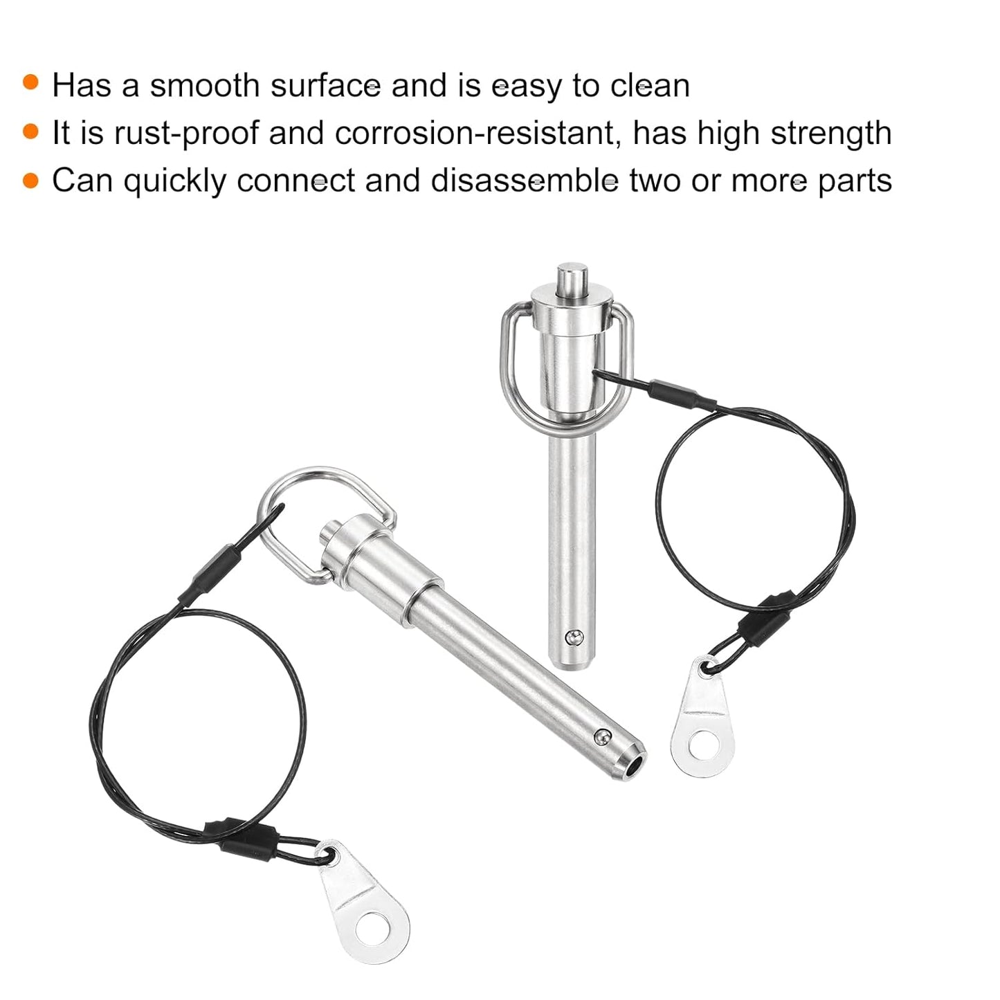 uxcell 1 Pcs Quick Release Pin, 3/8" x 1.77"(Dia. x L) Push-Button Ball Locking Pin 304 Stainless Steel Ring Handle Locking Pin with Wire for Audio Bimini Top Marine, Silver