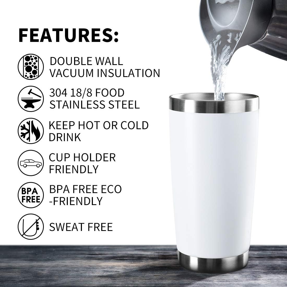 20oz Tumbler Bulk Stainless Steel Vacuum Insulated Tumblers with Lid Double Wall Travel Mug, Durable Powder Coated Coffee Cup, Suitable for Ice Drinks and Hot Beverage (White 12pack)