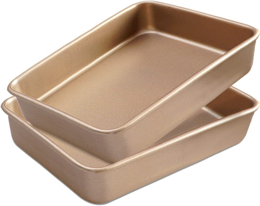 2 Pack Baking Sheet Pans, Deep Size Baking Pan Nonstick Cookie Sheet Brownie Cake Pan Bread Pan Toaster Oven Tray Bakeware, 12.7x10.6x2.4 Inches, Easy Clean & Food Safe (12.7 x 10.6 x 2.4)